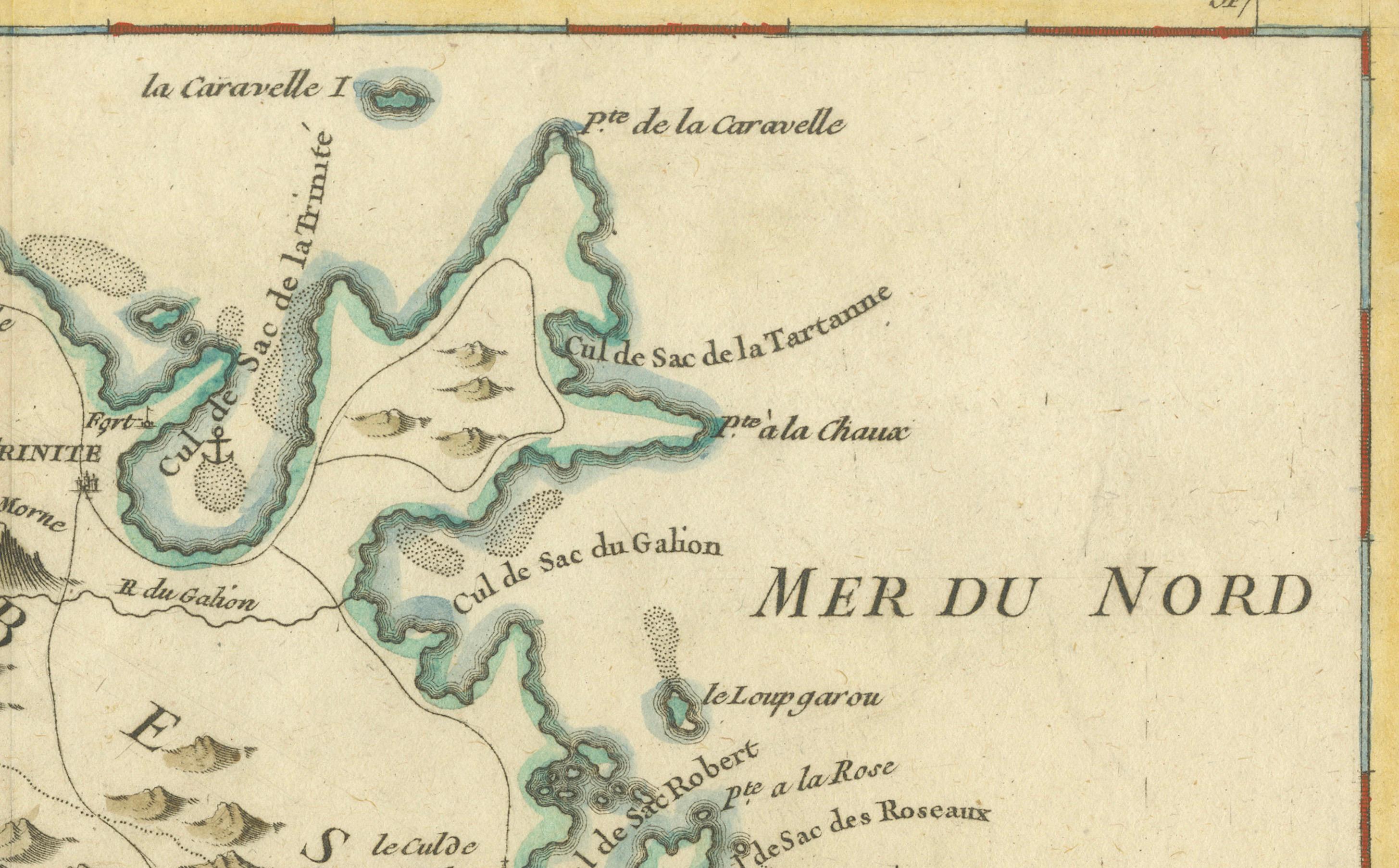Mapa de Martinica de Rigobert Bonne - Mapa francés antiguo, c.1768 en Bueno estado para la venta en Langweer, NL