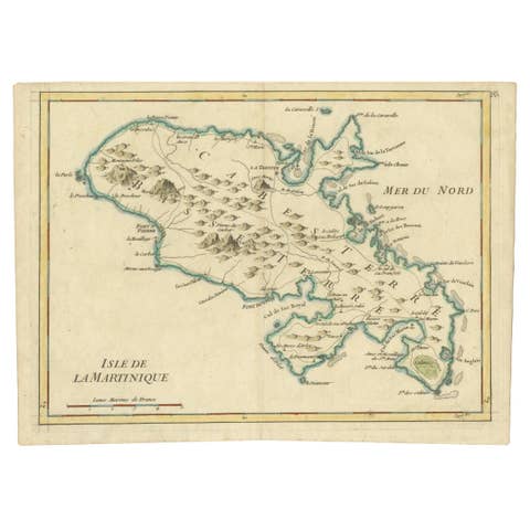 Martinique Map by Rigobert Bonne – French Antique Map, c.1768