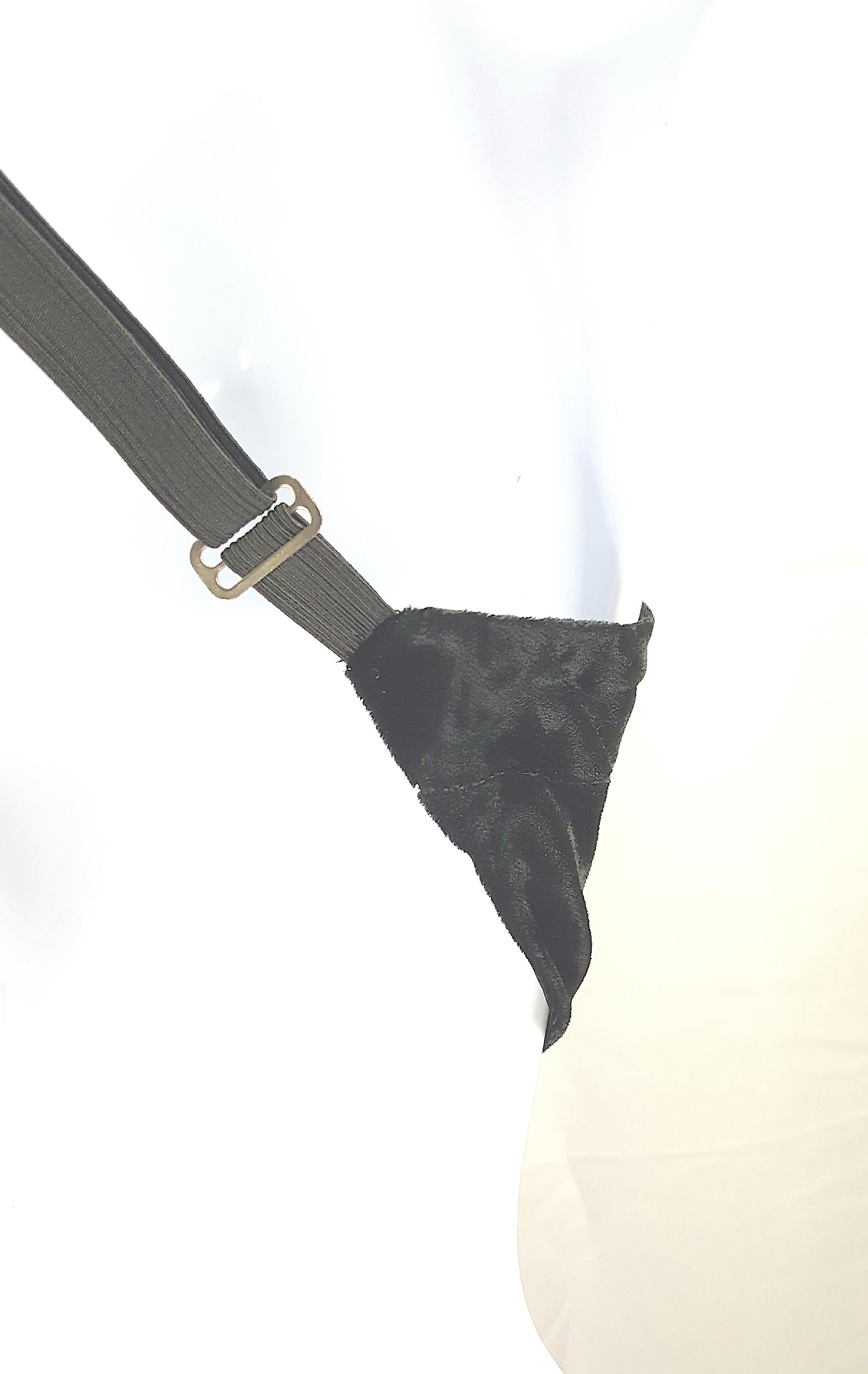 Martin Margiela 1990s Unique UpcycledGarters&Crotch Velvet Halter Black Crop Top For Sale 6