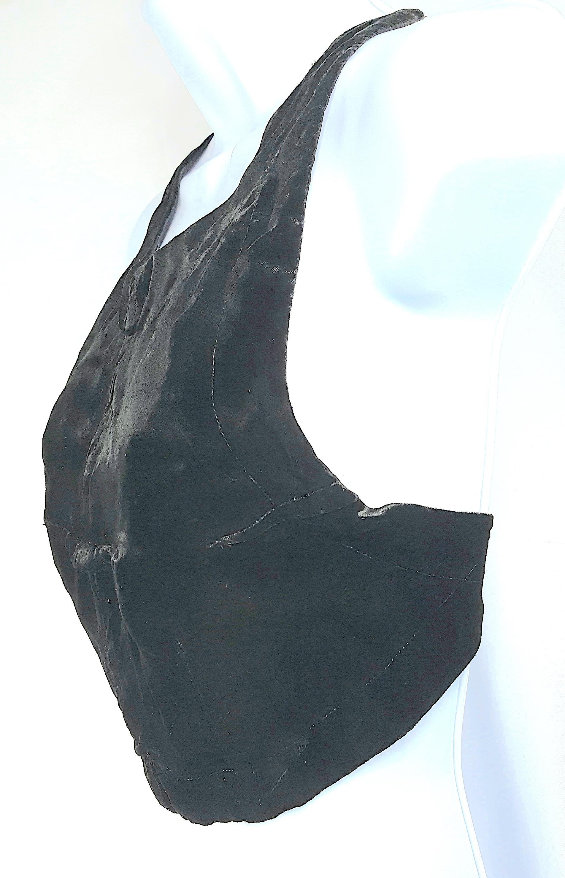 Martin Margiela 1990s Unique UpcycledGarters&Crotch Velvet Halter Black Crop Top For Sale 7