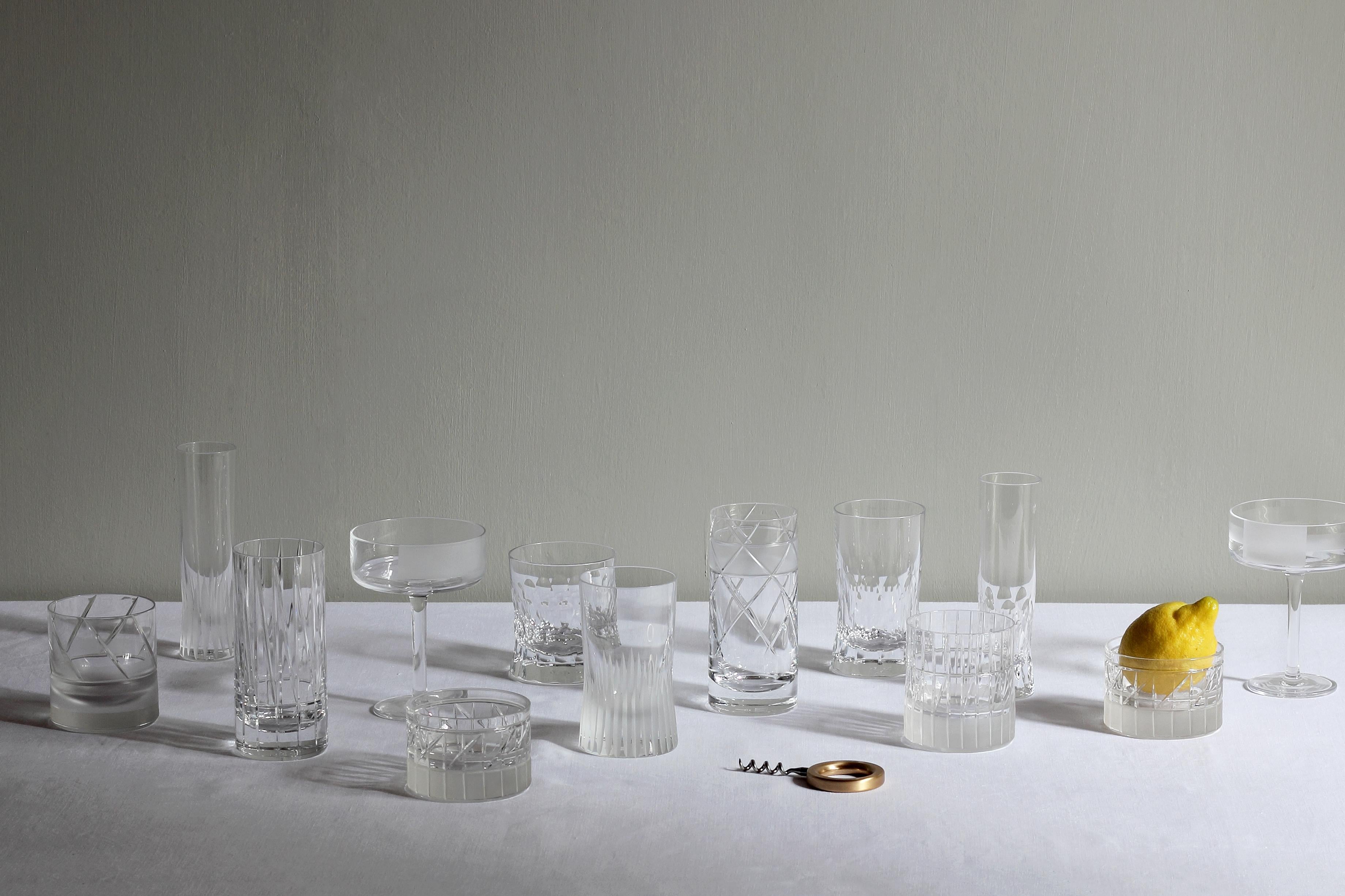 Martino Gamper Handmade Irish Crystal Champagne Glass 'Cuttings' Series x 2 For Sale 5