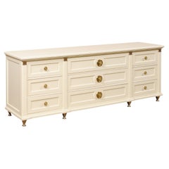 Martinsville 7 Ft Long Chest of Drawers, Ivory with Gold Hardware & Accents