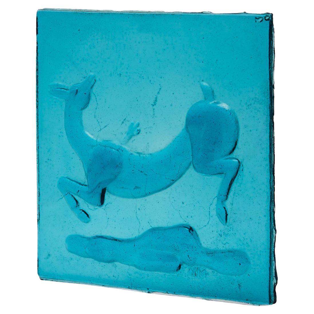 1930's Aqua Blue Glass Tile of Gazelle by Napoleone Martinuzzi For Sale