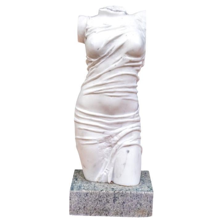 Márton Váró (Hungarian B.1943) Draped Female In White Marble For Sale