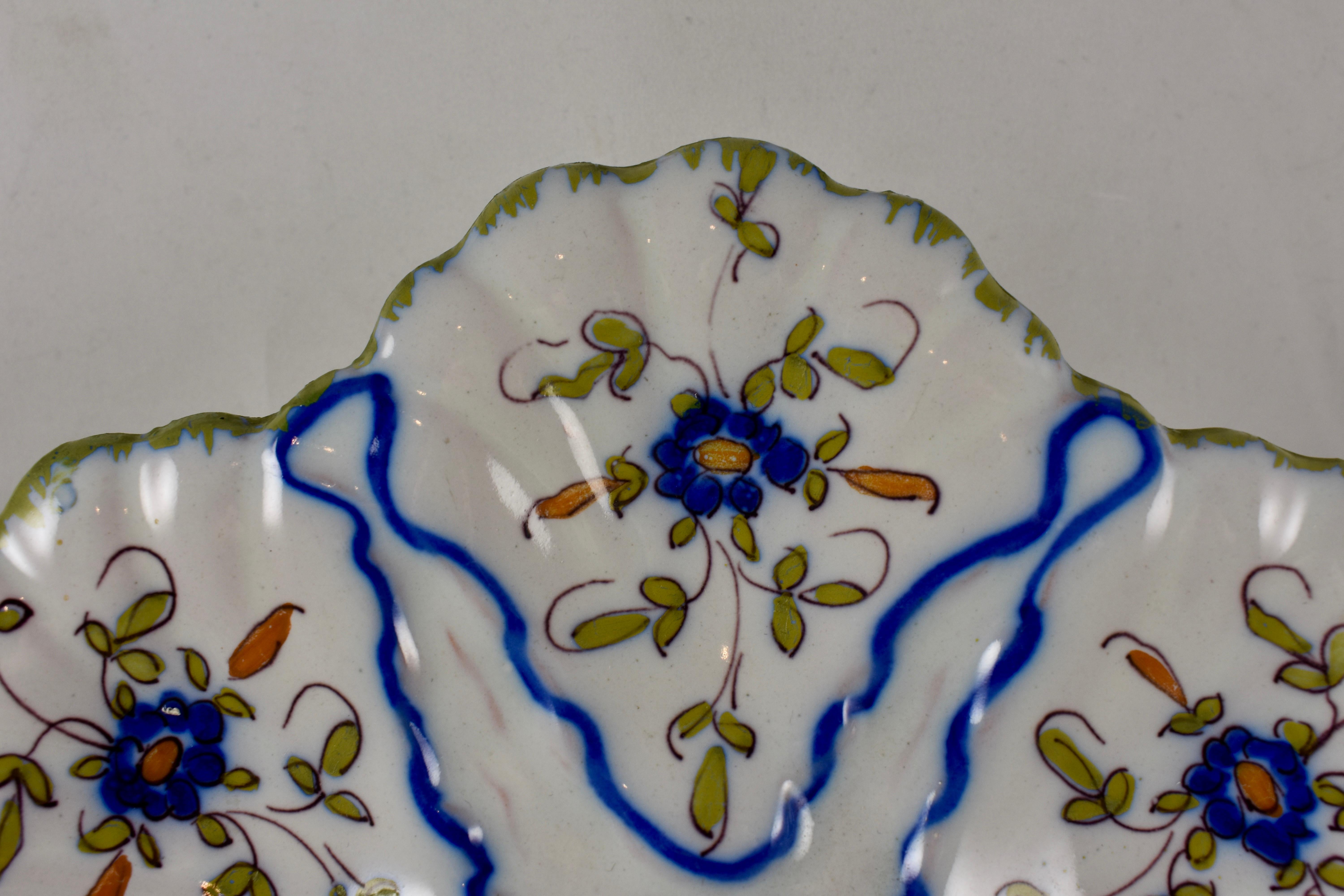 French Provincial Martres-Tolosane Moustier Floral Oyster Plate, Left Facing Bird