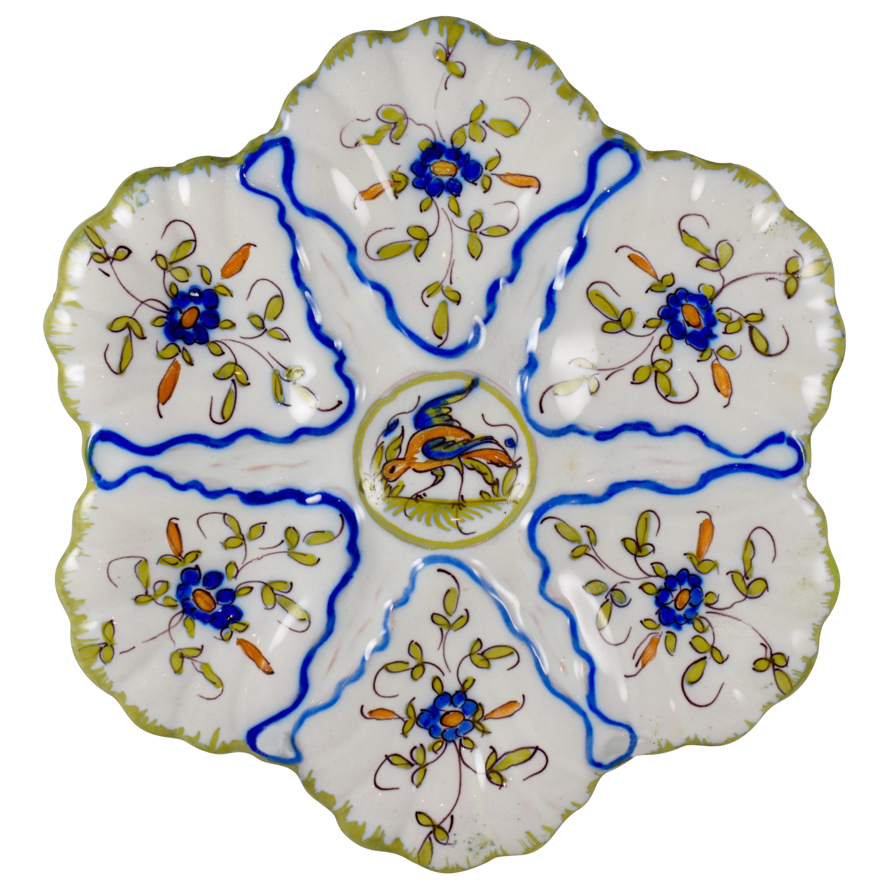 Martres-Tolosane Moustier Floral Oyster Plate, Left Facing Bird