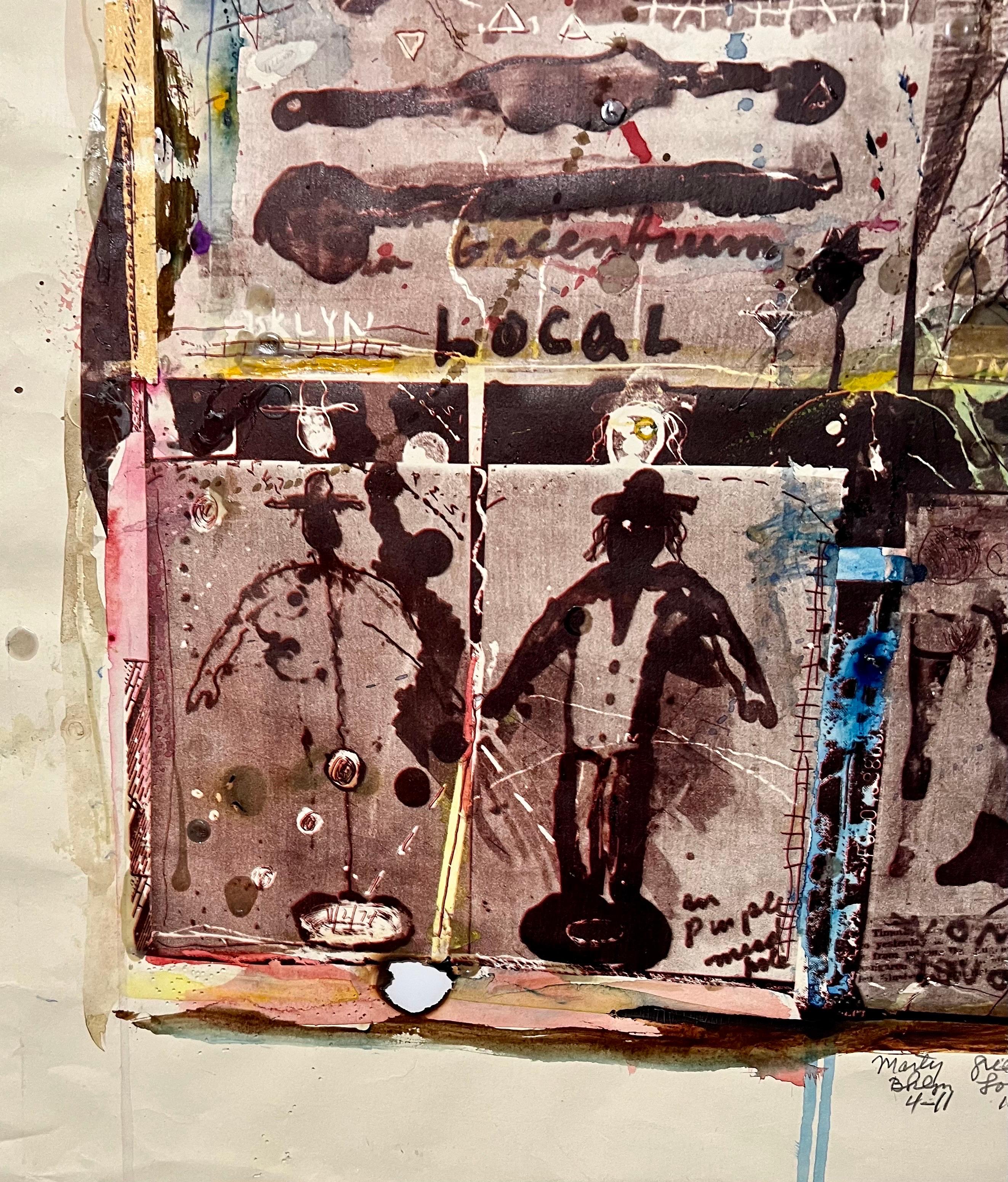 Impression technique mixte Pop Art Brut Collage, peinture, brûlage, tapis, Marty Greenbaum en vente 9