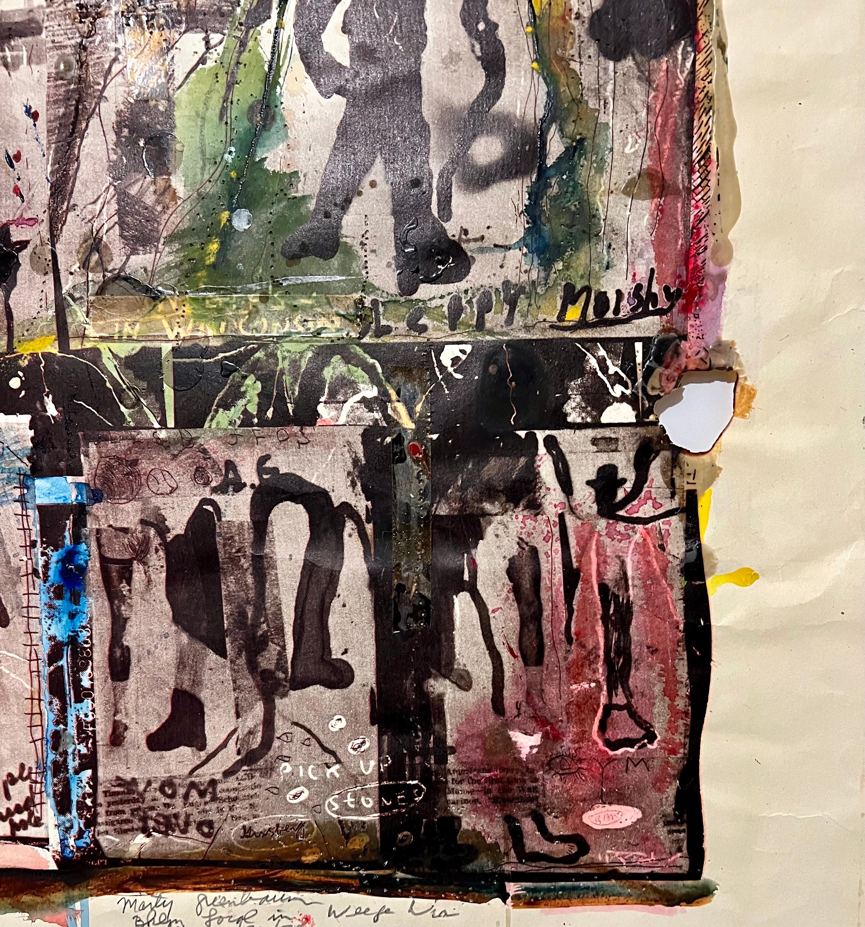 Impression technique mixte Pop Art Brut Collage, peinture, brûlage, tapis, Marty Greenbaum en vente 12