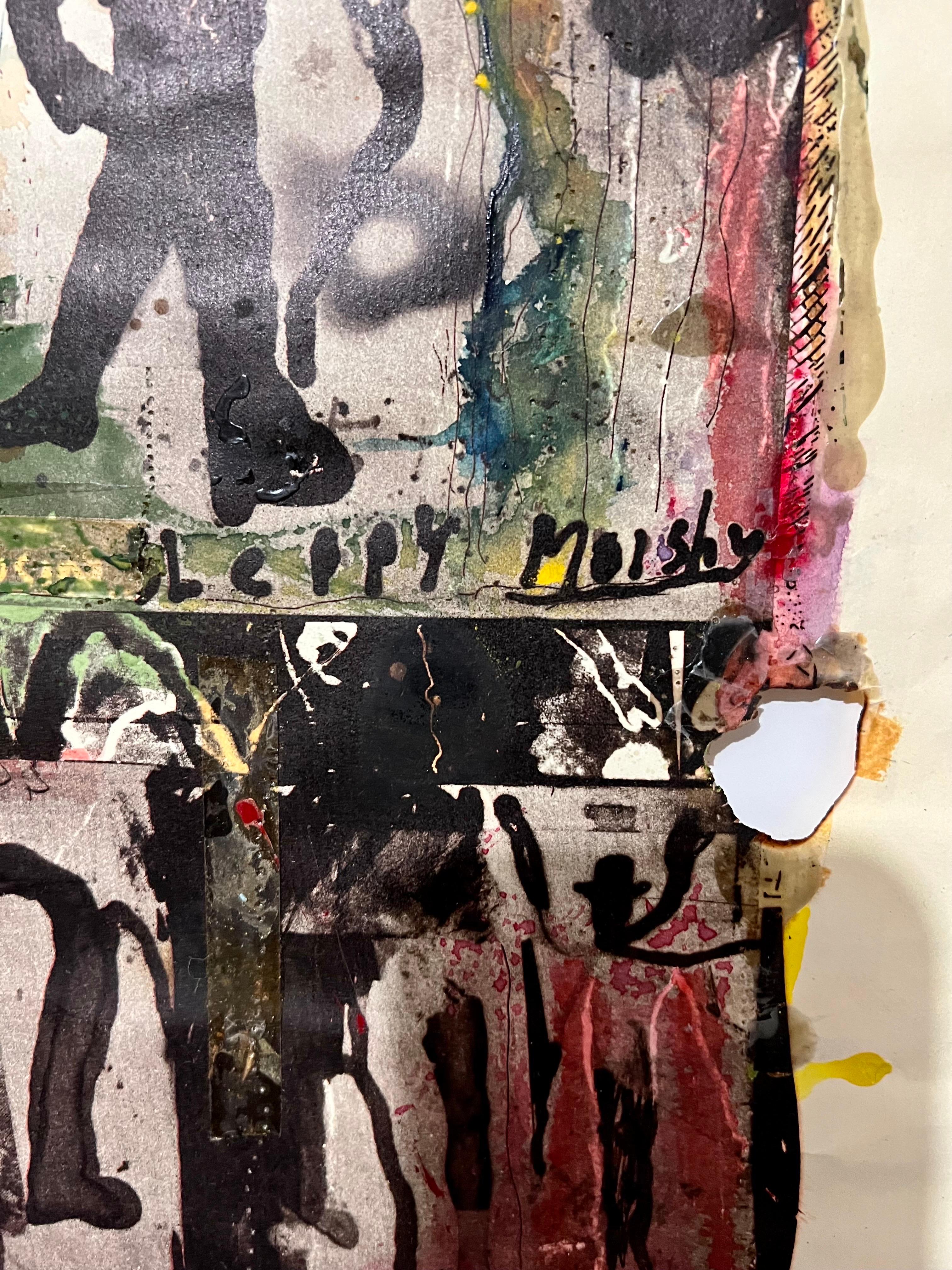 Impression technique mixte Pop Art Brut Collage, peinture, brûlage, tapis, Marty Greenbaum en vente 14