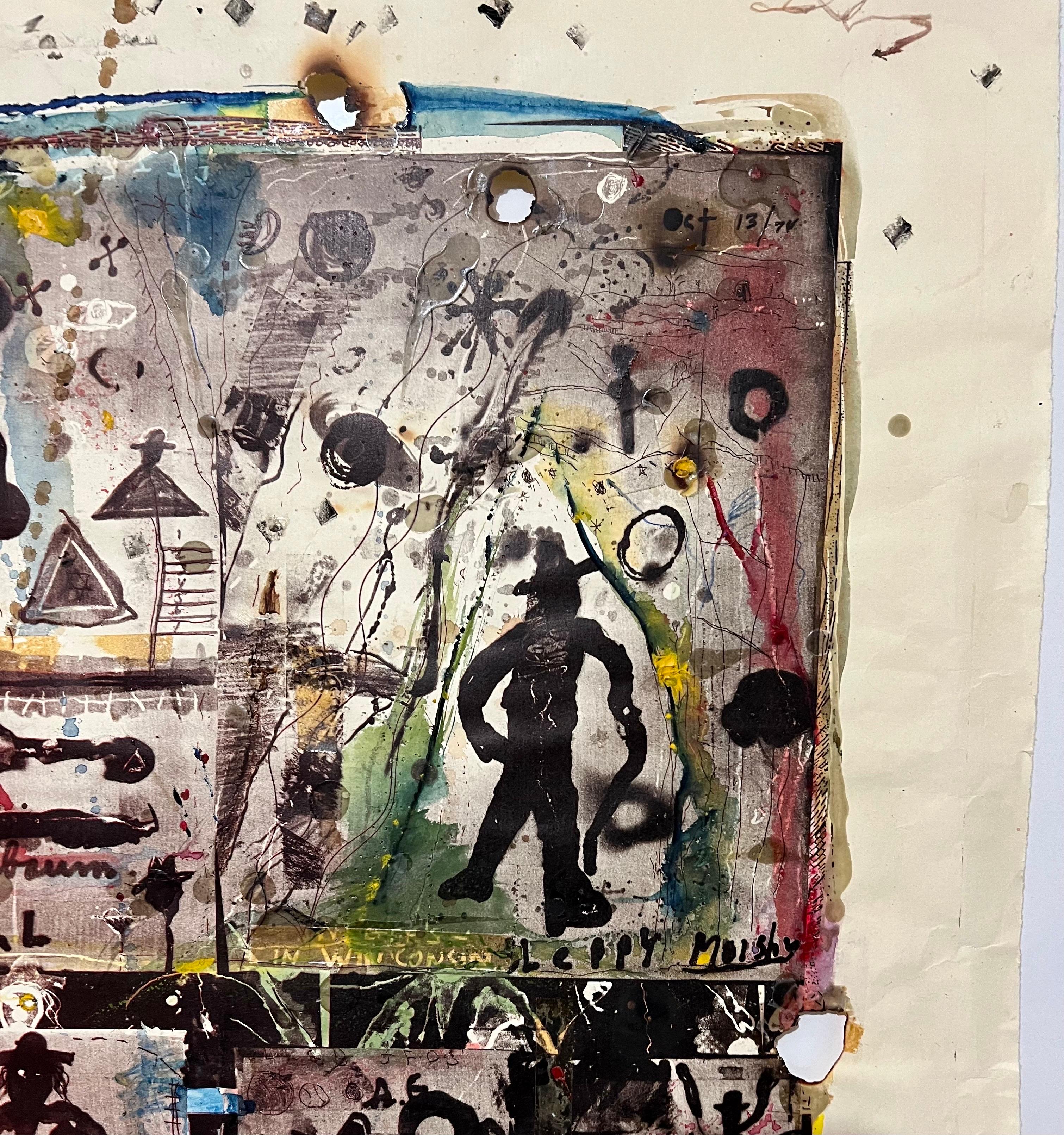 Impression technique mixte Pop Art Brut Collage, peinture, brûlage, tapis, Marty Greenbaum en vente 15