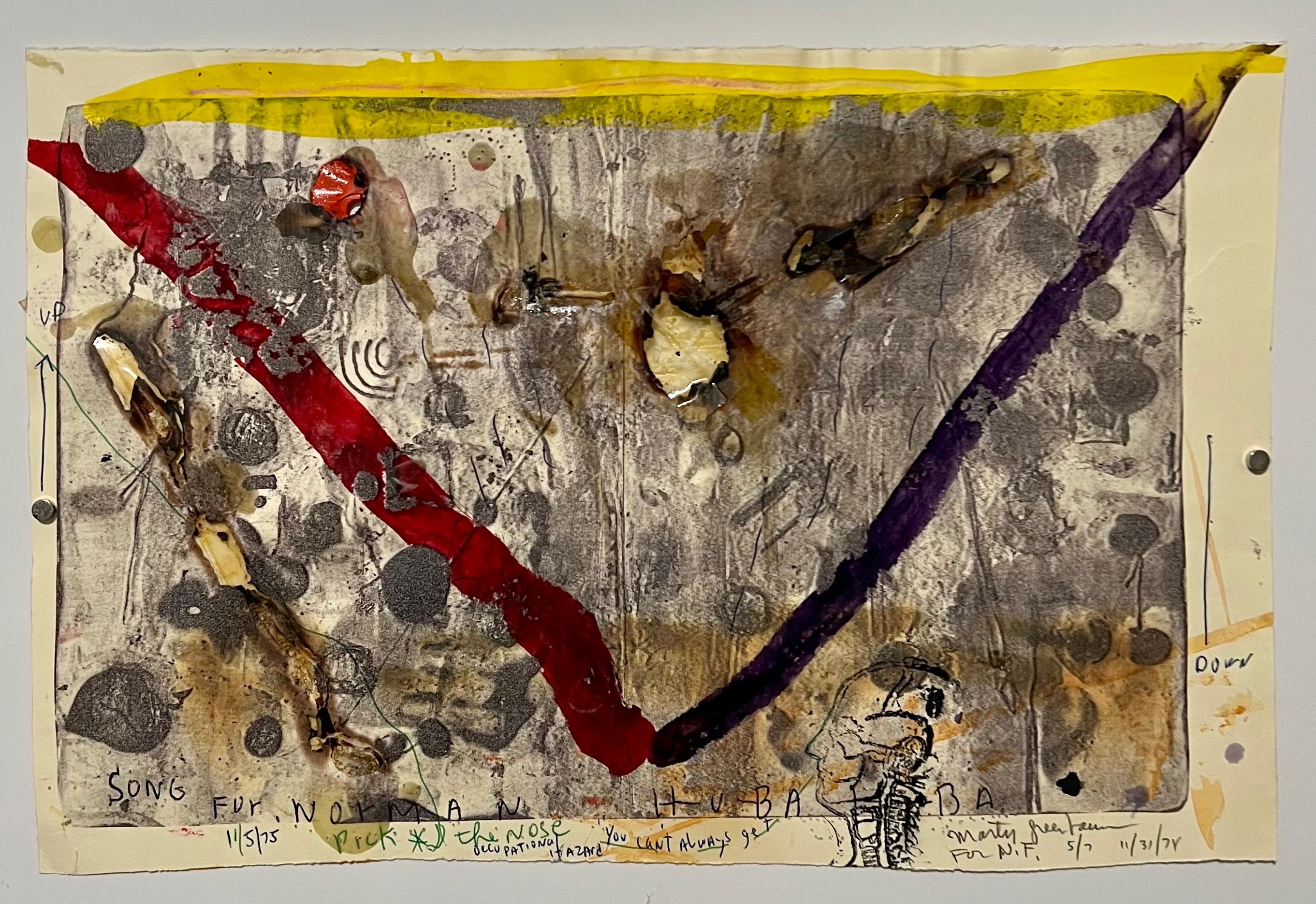 Impression technique mixte Pop Art Brut Collage, peinture, brûlage, tapis, Marty Greenbaum en vente 2