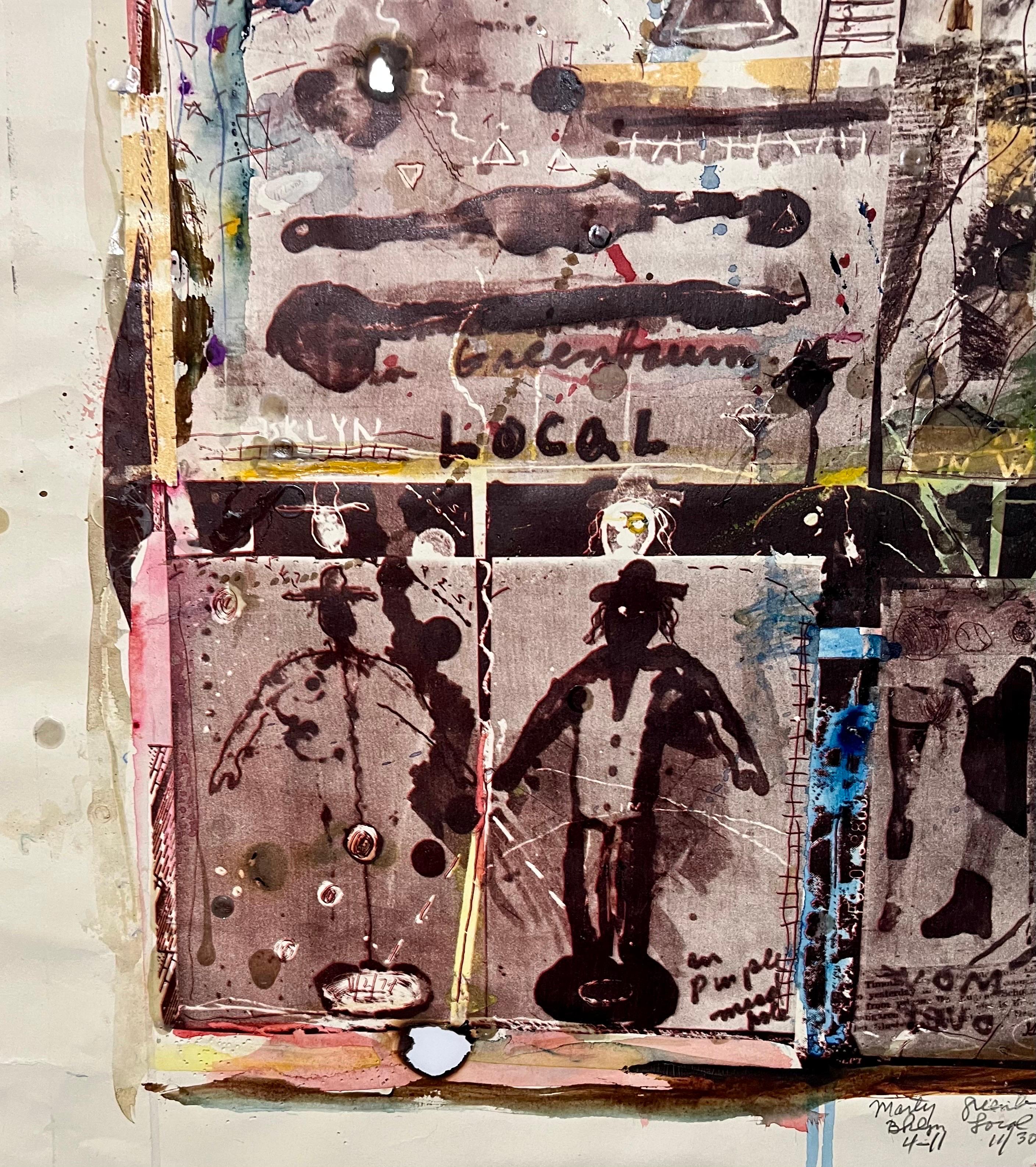Impression technique mixte Pop Art Brut Collage, peinture, brûlage, tapis, Marty Greenbaum en vente 5