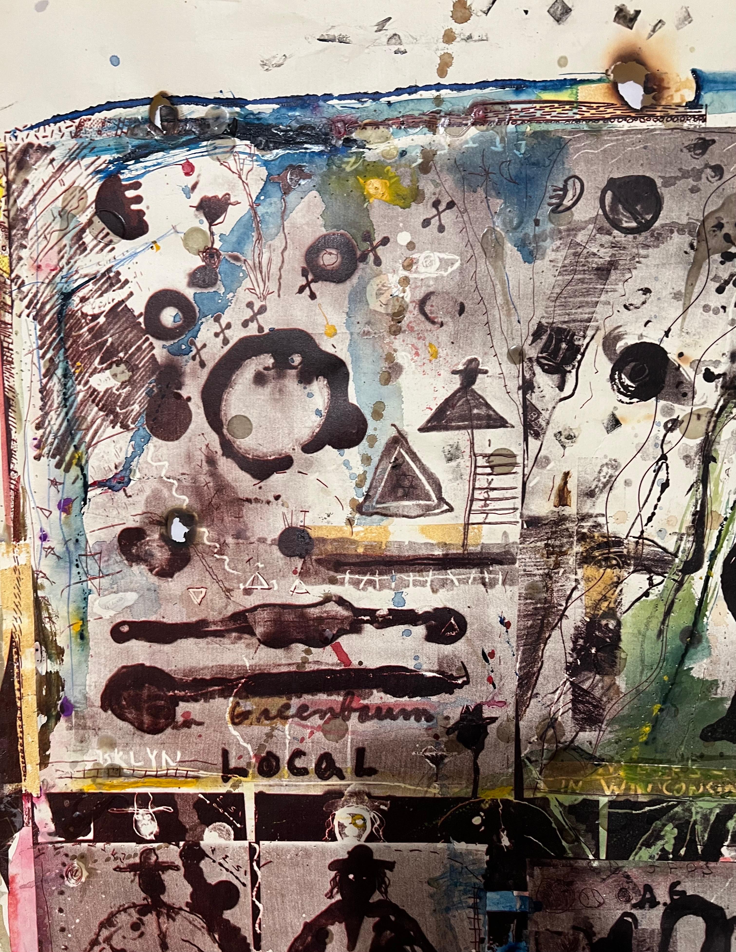 Impression technique mixte Pop Art Brut Collage, peinture, brûlage, tapis, Marty Greenbaum en vente 6