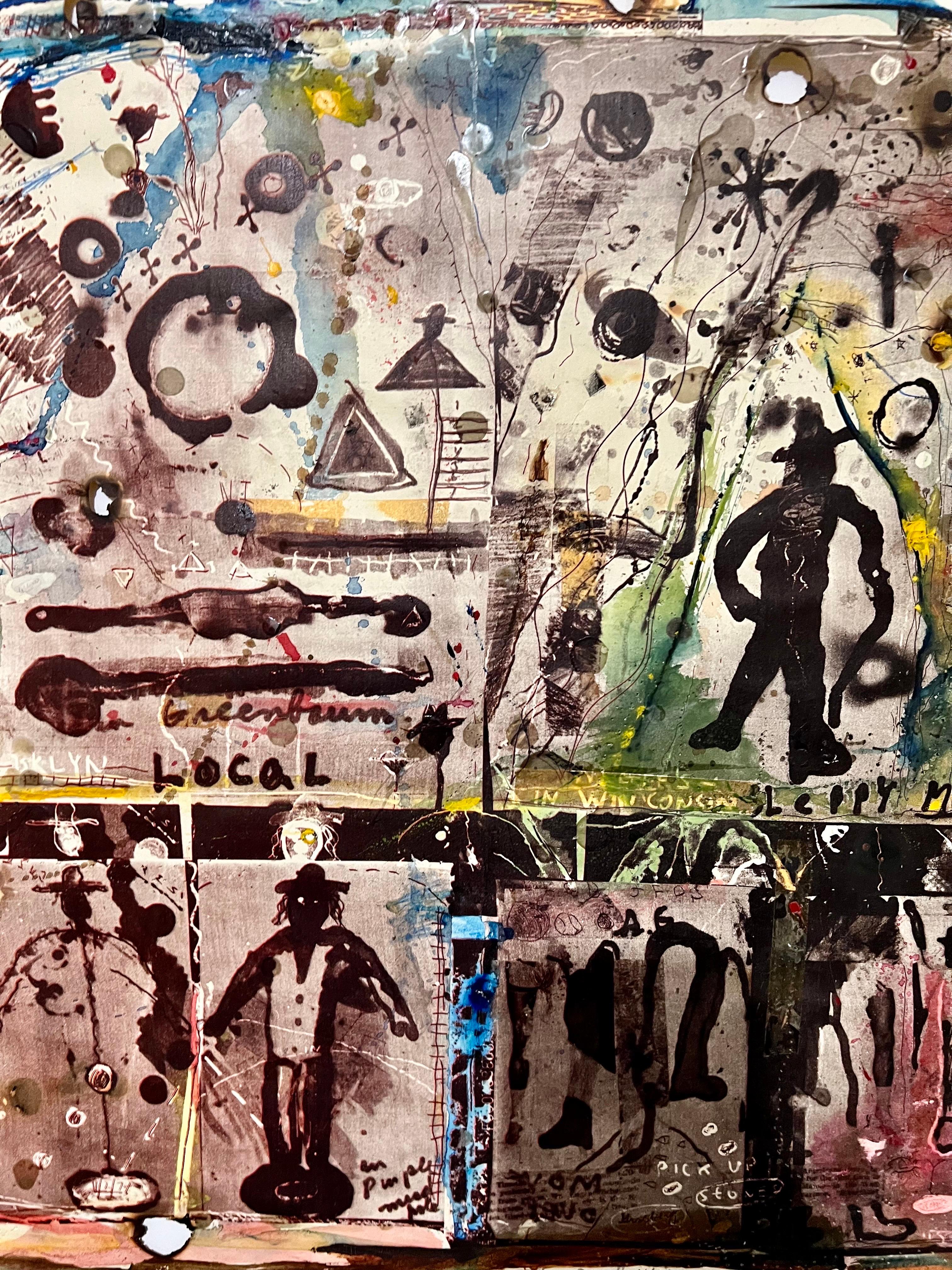 Impression technique mixte Pop Art Brut Collage, peinture, brûlage, tapis, Marty Greenbaum en vente 8