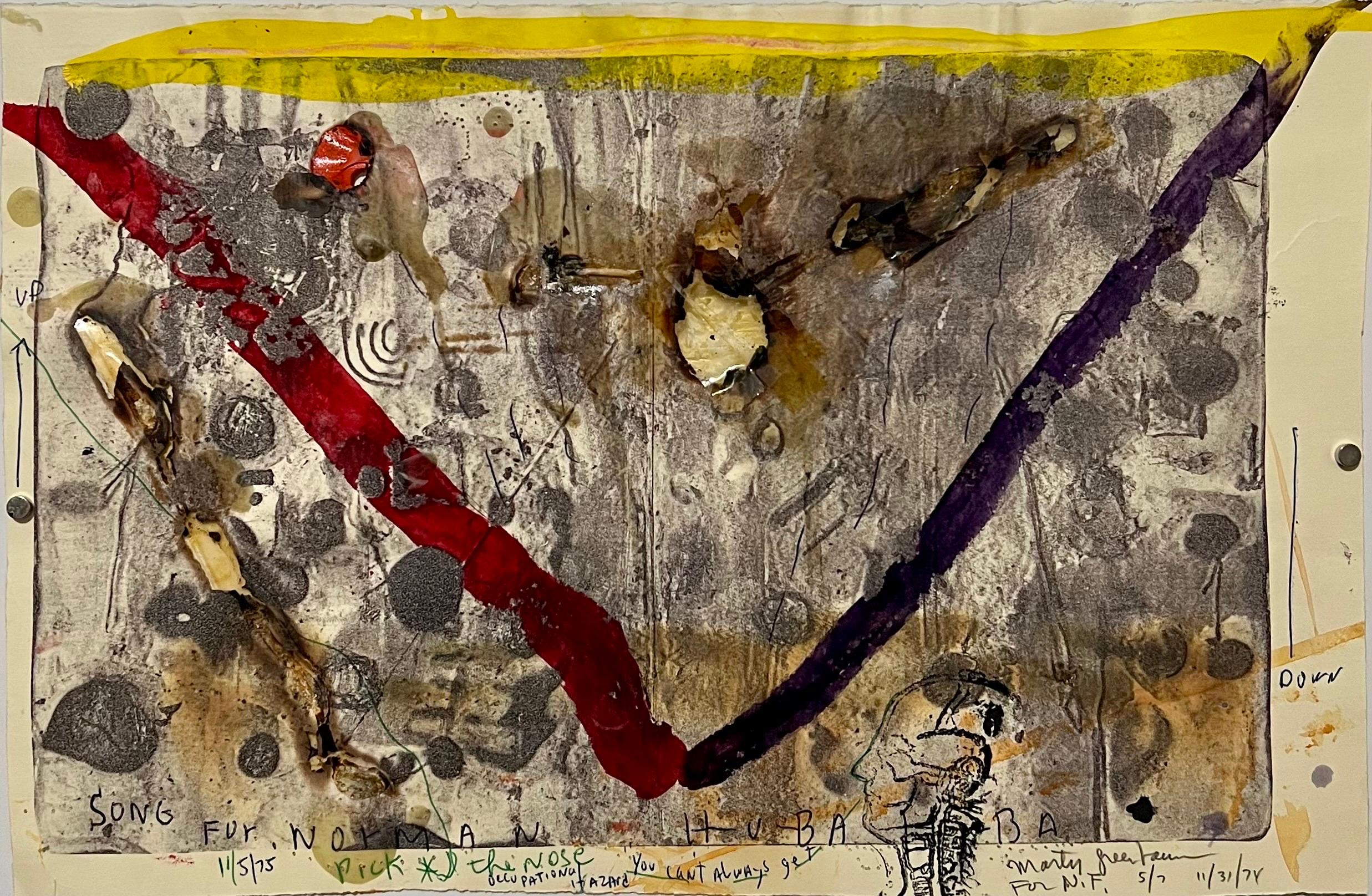 Pop Art Brut Collage Stampa a tecnica mista, Pittura, Bruciatura, Nastro, Marty Greenbaum