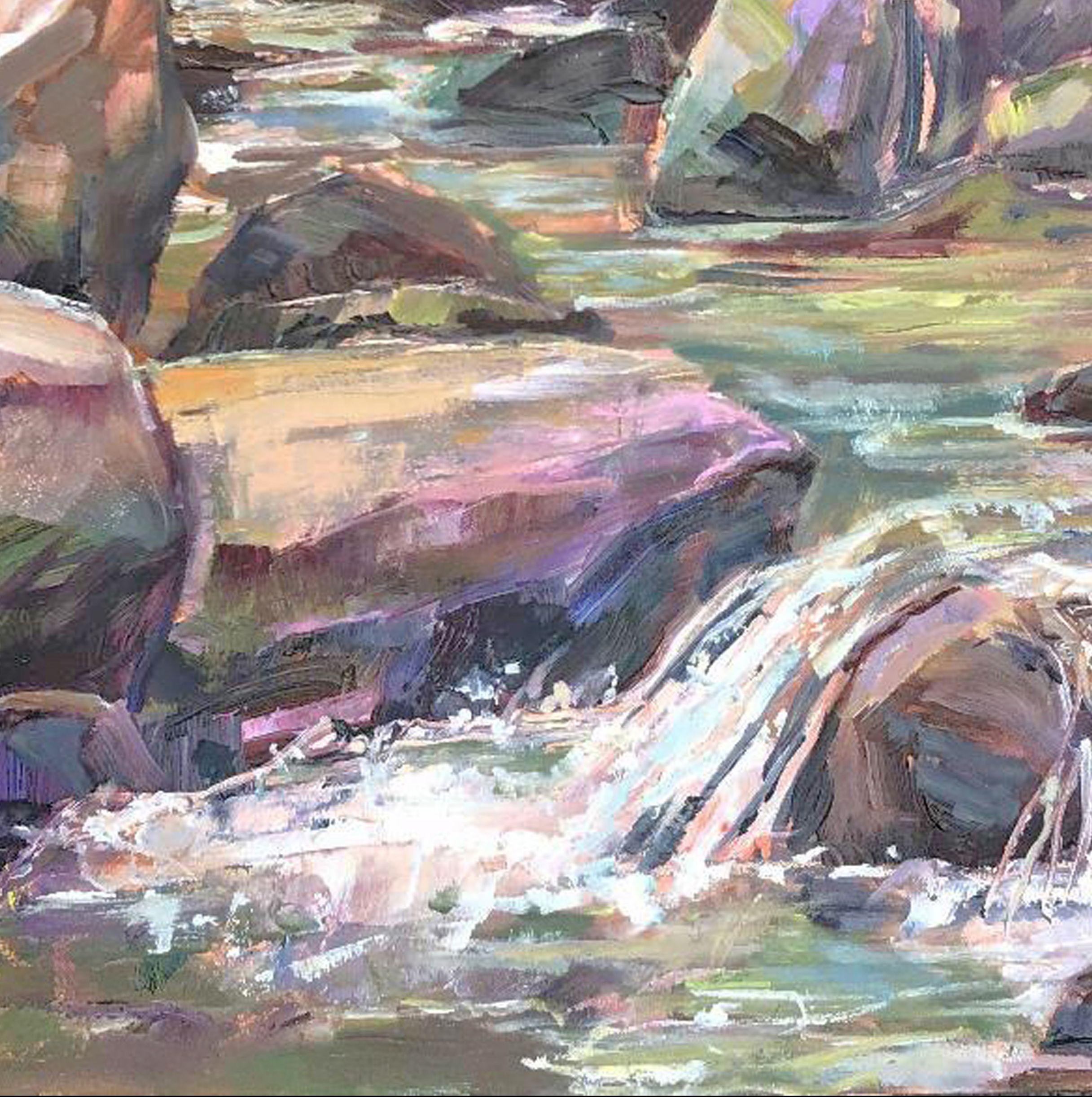 Rocas de río, Pintura, Óleo sobre panel de madera - Painting de Marty Husted