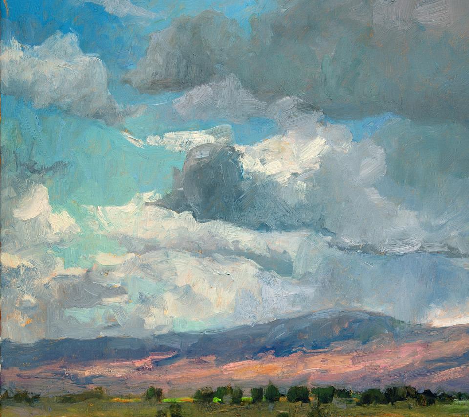 Cloudscape, American Landscape,  Tonalist rural landscape painting, Utah, Idaho - Painting by Marty Ricks