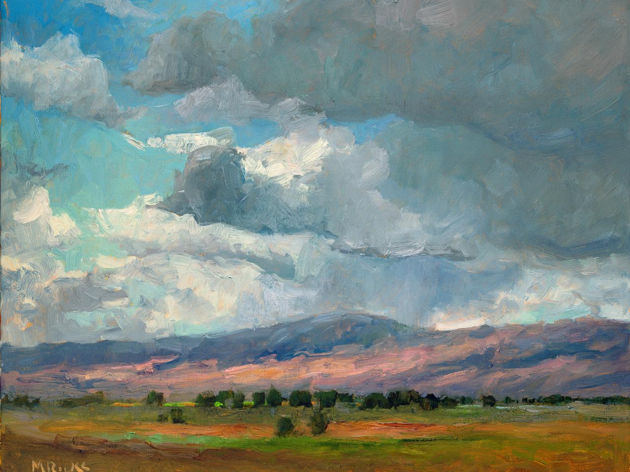 Marty Ricks Landscape Painting - Cloudscape, American Landscape,  Tonalist rural landscape painting, Utah, Idaho