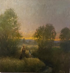 Fly Fishing, American Landscape,  Tonalist , painting, Utah, Idaho,