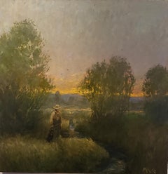  Fly Fishing, American Landscape,  Tonalist , painting, Utah, Idaho,