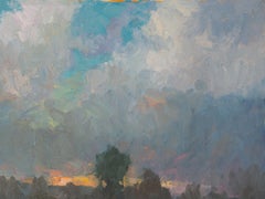 Idaho Sunset, American Landscape,  Tonalist rural landscape painting, Utah, Idaho