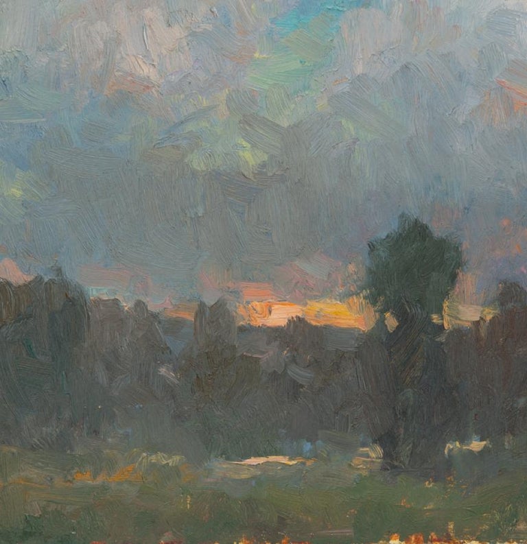 Idaho Sunset, American Landscape,  Tonalist rural landscape painting,Utah,Idaho - American Impressionist Painting by Marty Ricks