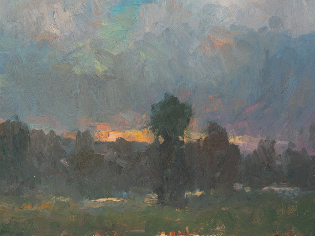 Idaho Sunset, American Landscape,  Tonalist rural landscape painting,Utah,Idaho