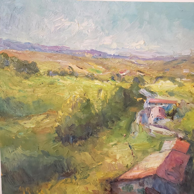Un  Pueblo en  España, A Village in Spain,Tonalist , oil , Spain Landscape - Painting by Marty Ricks