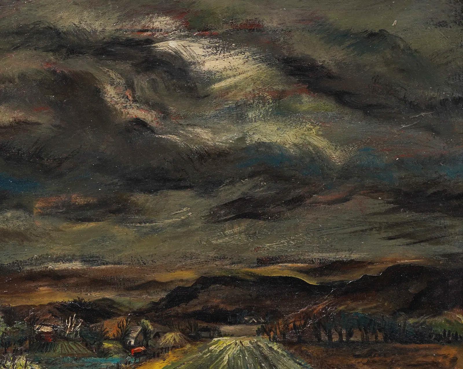 Wichtig  Regionalist WPA Modern Gerahmtes und signiertes Landschafts-Ölgemälde (Schwarz), Landscape Painting, von Martyl Suzanne Schweig Langsdorf