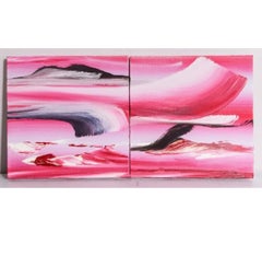 Paire de peintures abstraites surréalistes, peinture en diptyque de couleurs britanniques de Martyn Jones