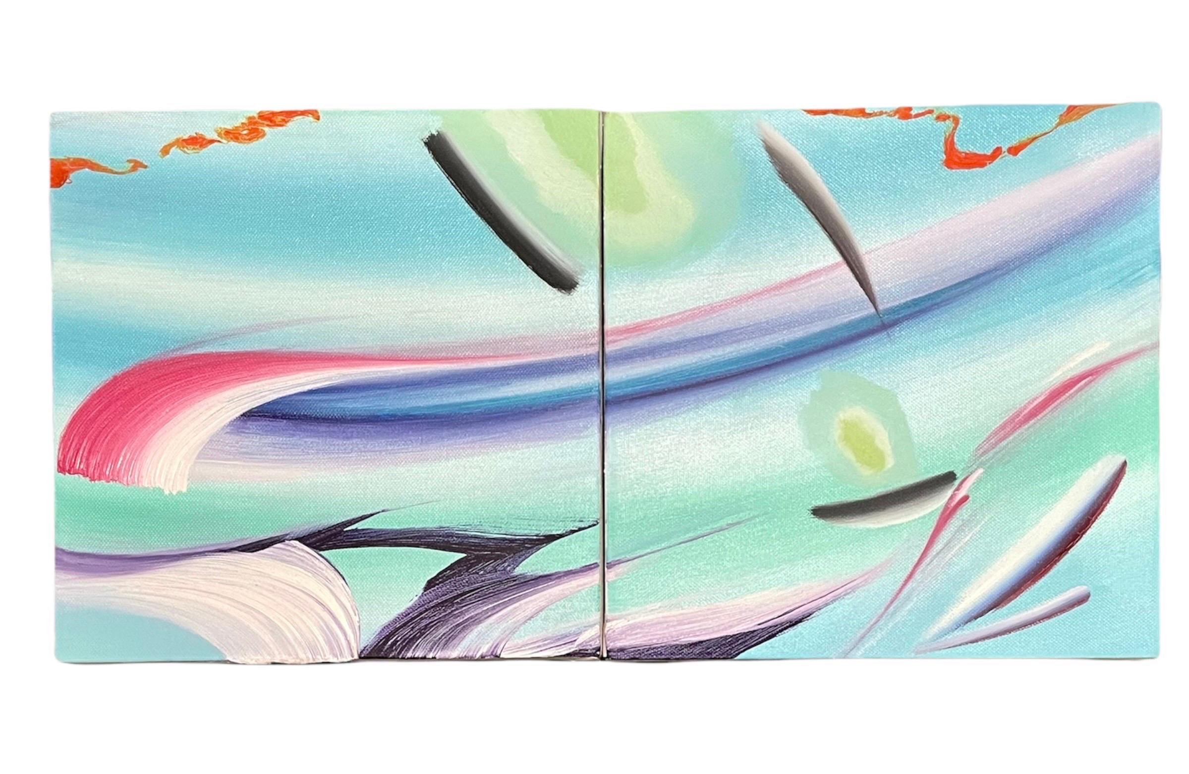Coppia di dipinti astratti surrealisti, dittico di colori britannico di Martyn Jones in vendita 3