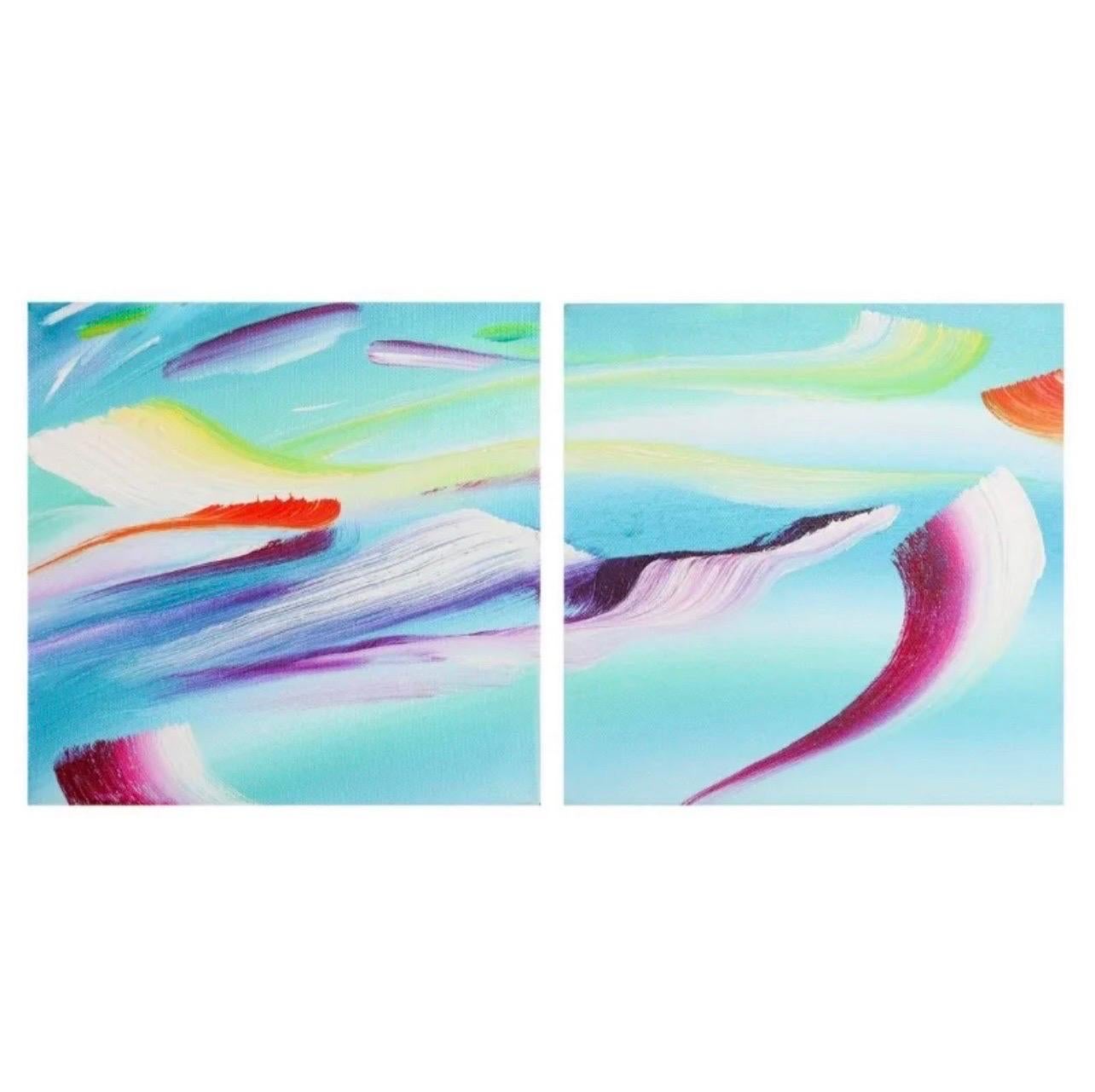 Coppia di dipinti astratti surrealisti, dittico di colori britannico di Martyn Jones in vendita 3
