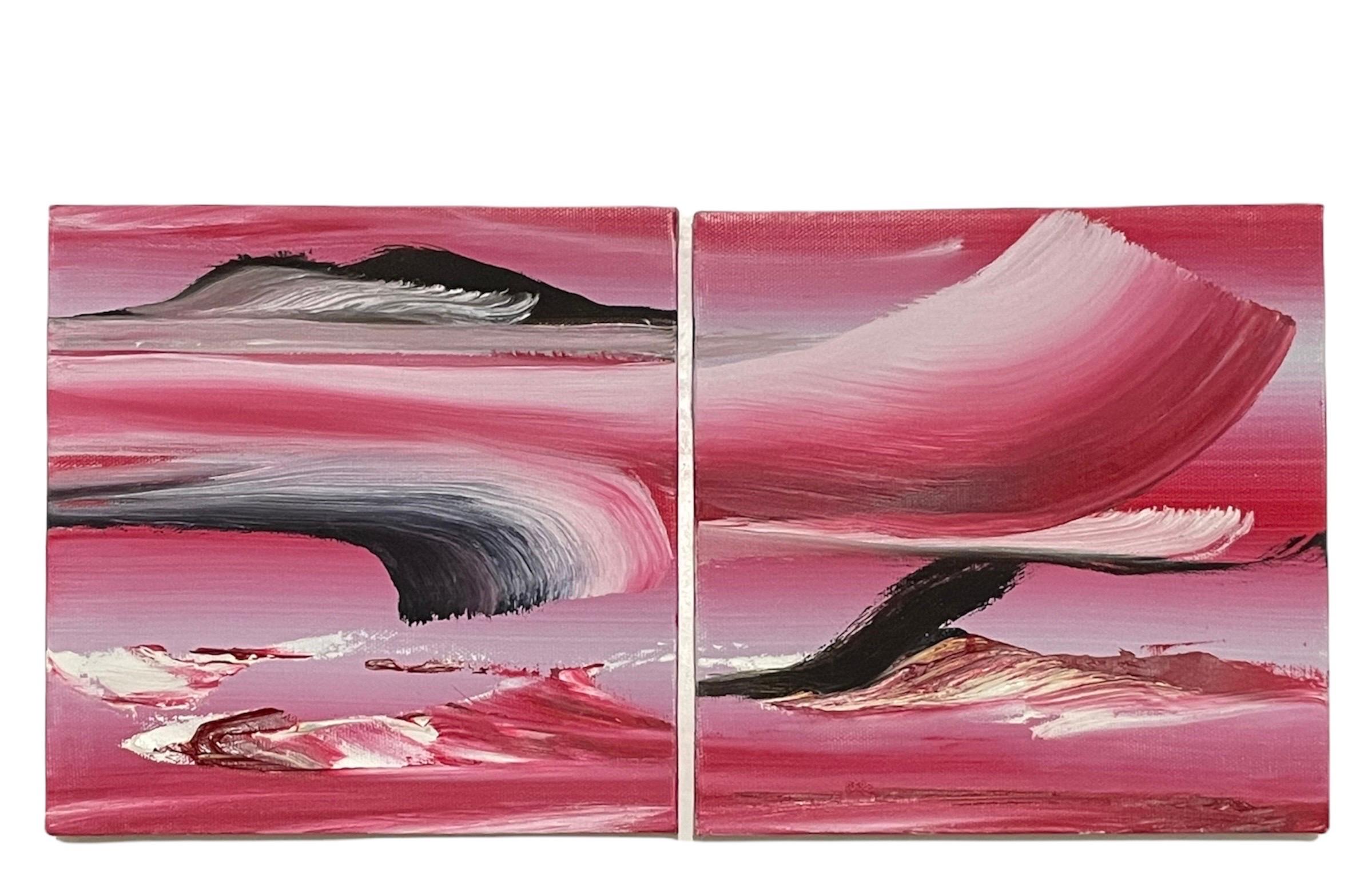 Surrealist Abstract Painting Pair, Martyn Jones British Color Diptych Painting For Sale 4
