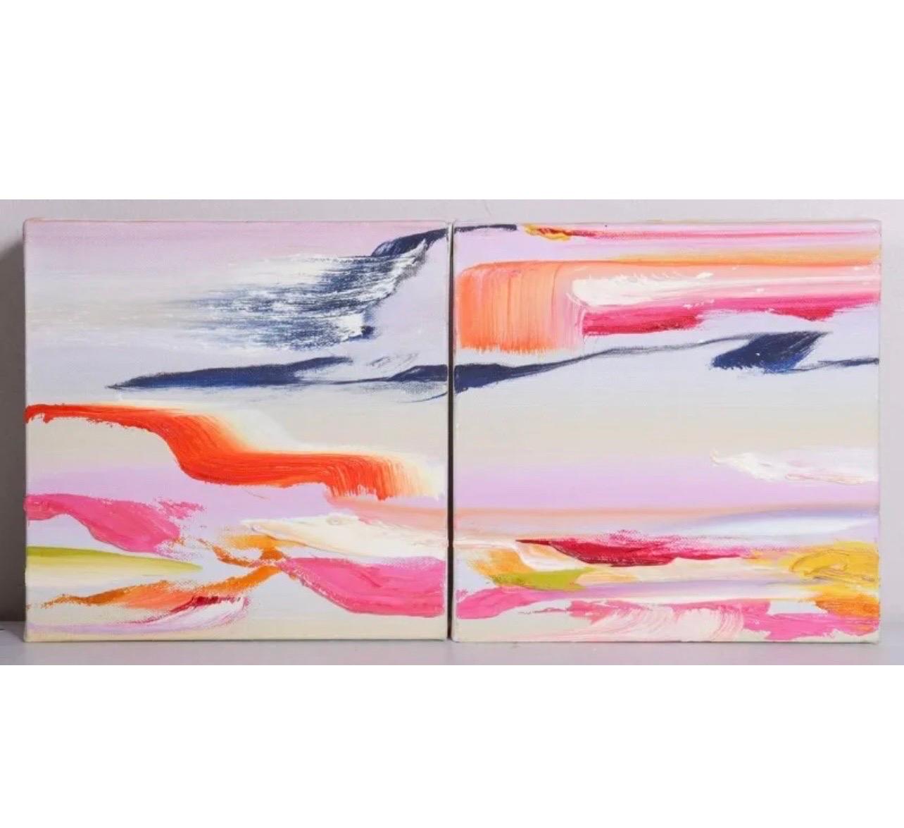 Coppia di dipinti astratti surrealisti, dittico di colori britannico di Martyn Jones in vendita 6
