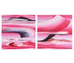 Surrealist Abstract Painting Pair, Martyn Jones British Color Diptych Painting