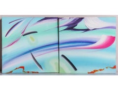 Surrealist Abstract Painting Pair, Martyn Jones British Color Diptych Painting