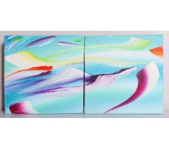 Surrealist Abstract Painting Pair, Martyn Jones British Color Diptych Painting