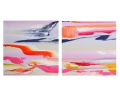 Surrealist Abstract Painting Pair, Martyn Jones British Color Diptych Painting
