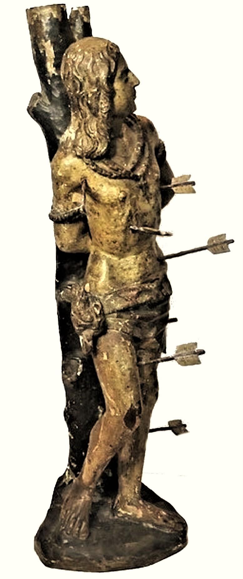18th Century and Earlier Martyrdom of St. Sebastian, French Renaissance Carved Wood Sculpture, c. 1550