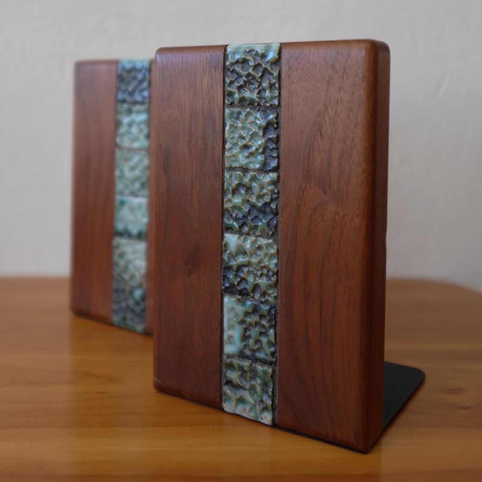 Mid-Century Modern Martz Bookends for Marshall Studios Walnut and Ceramic For Sale