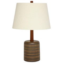 Martz Ceramic Lamp Earth Tones Incised Teak Signed