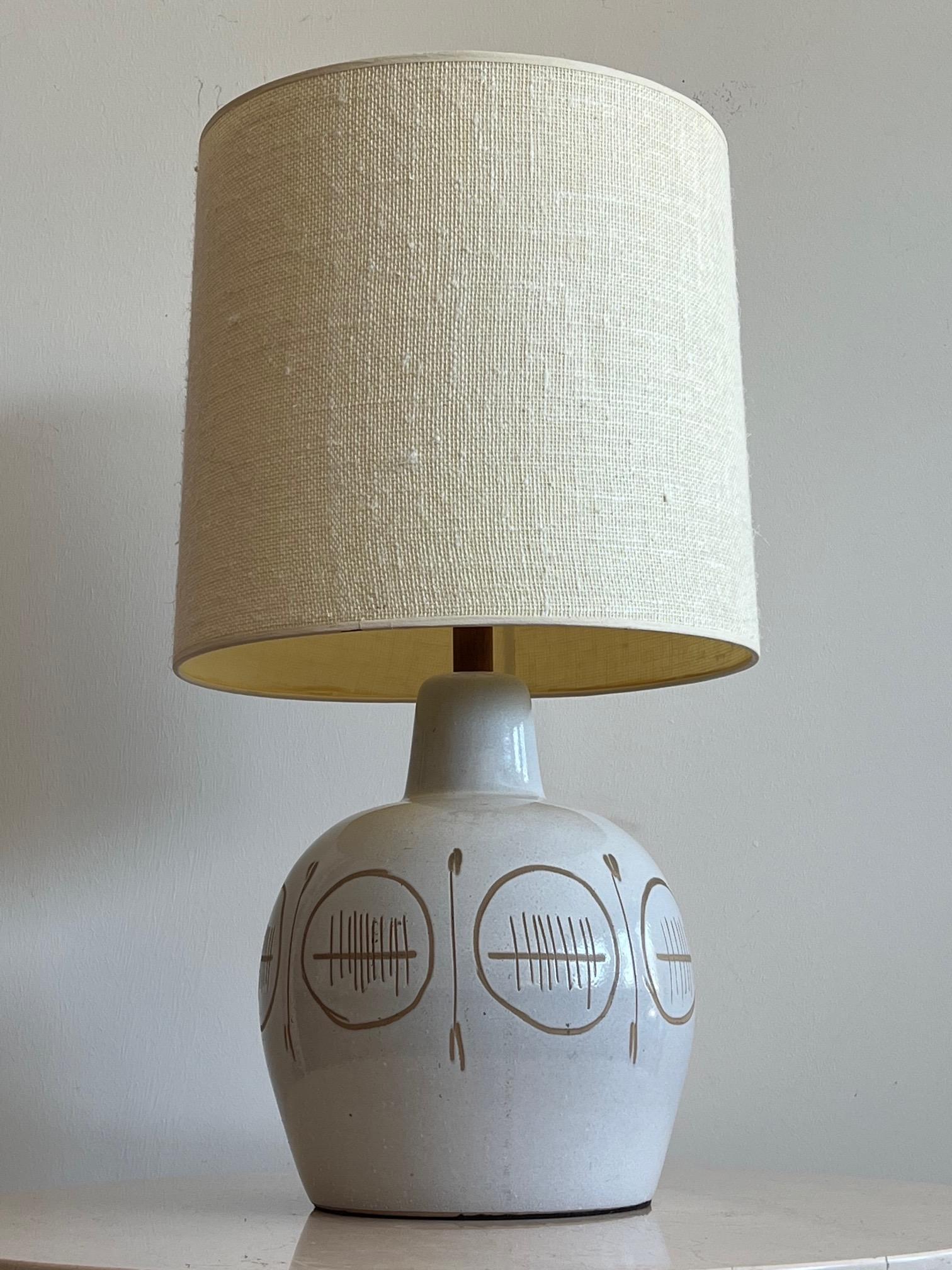 An interesting Martz ceramic lamp with whimsical sgraffito decoration.