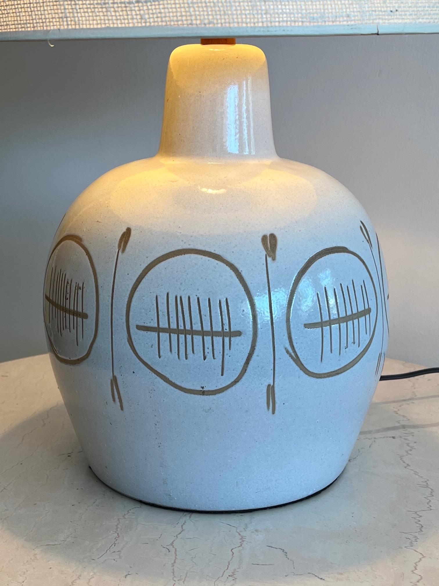 Martz Ceramic Lamp with Sgraffito Decoration For Sale 2