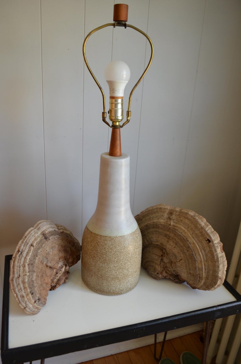 Martz Ceramic Table Lamp, Midcentury, with Walnut Height Extender and