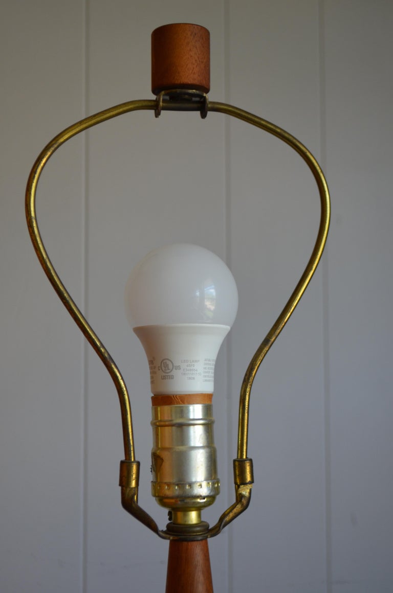 Martz Ceramic Table Lamp, Midcentury, with Walnut Height Extender and