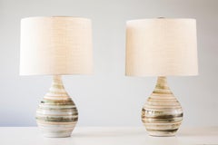 Martz Ceramic Table Lamp Pair, Model 101, Green / White Swirl