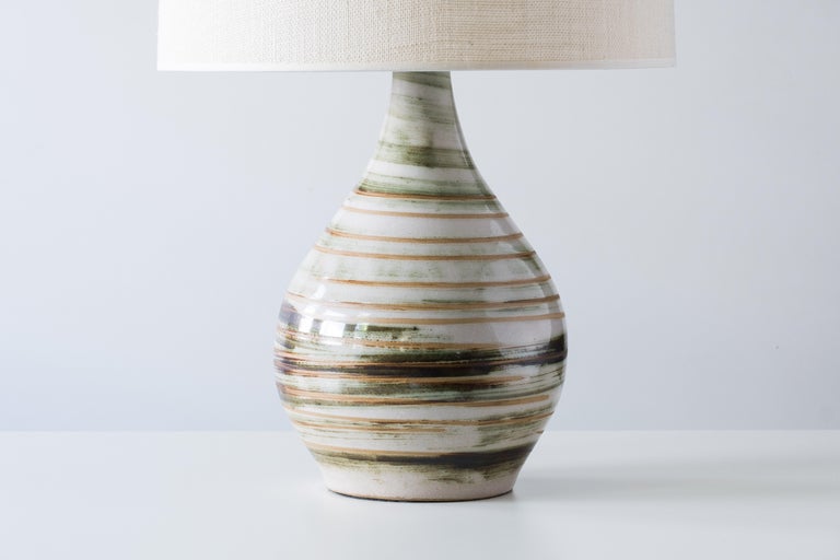 Martz Ceramic Table Lamp Pair, Model 101, Green / White Swirl In Good Condition In Portland, OR