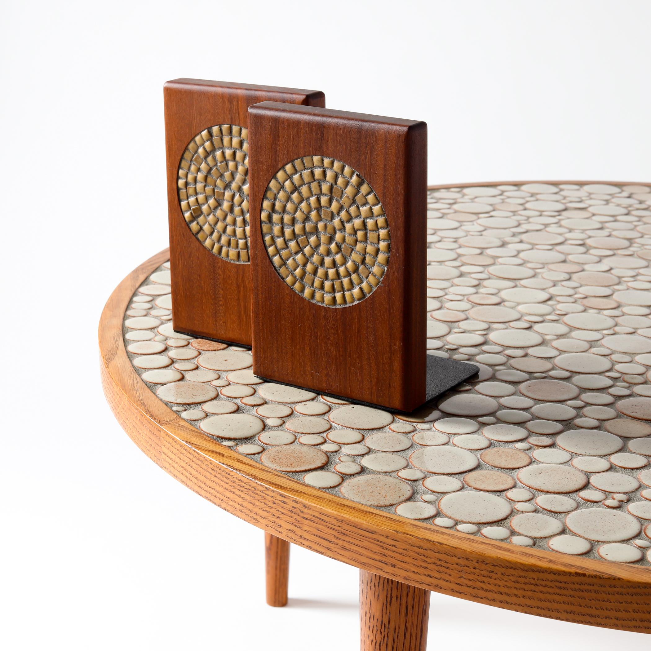 Martz Ceramic Tile Top Oak Coffee Table, Tan Circles, Marshall Studios For Sale 8