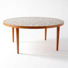 Martz Ceramic Tile Top Oak Coffee Table, Tan Circles, Marshall Studios