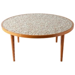 Martz Ceramic Tile Top Oak Coffee Table, Tan Circles, Marshall Studios